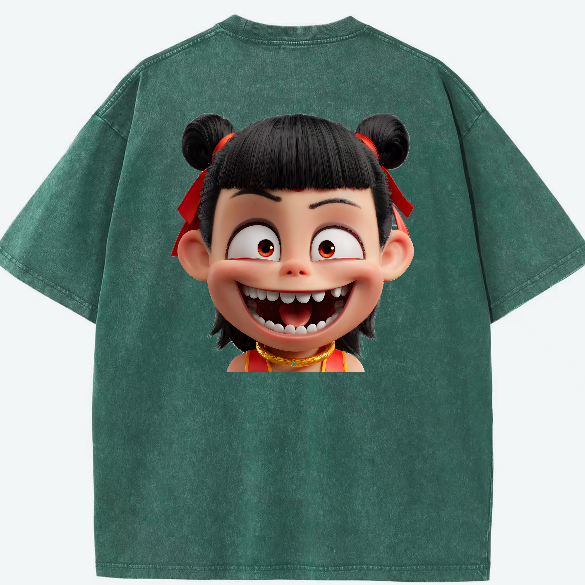 （画像用） Ne Zha 2 ナタ 魔童の大暴れ 綿100% ヴィンテージ風 半袖Tシャツ（背面プリント）